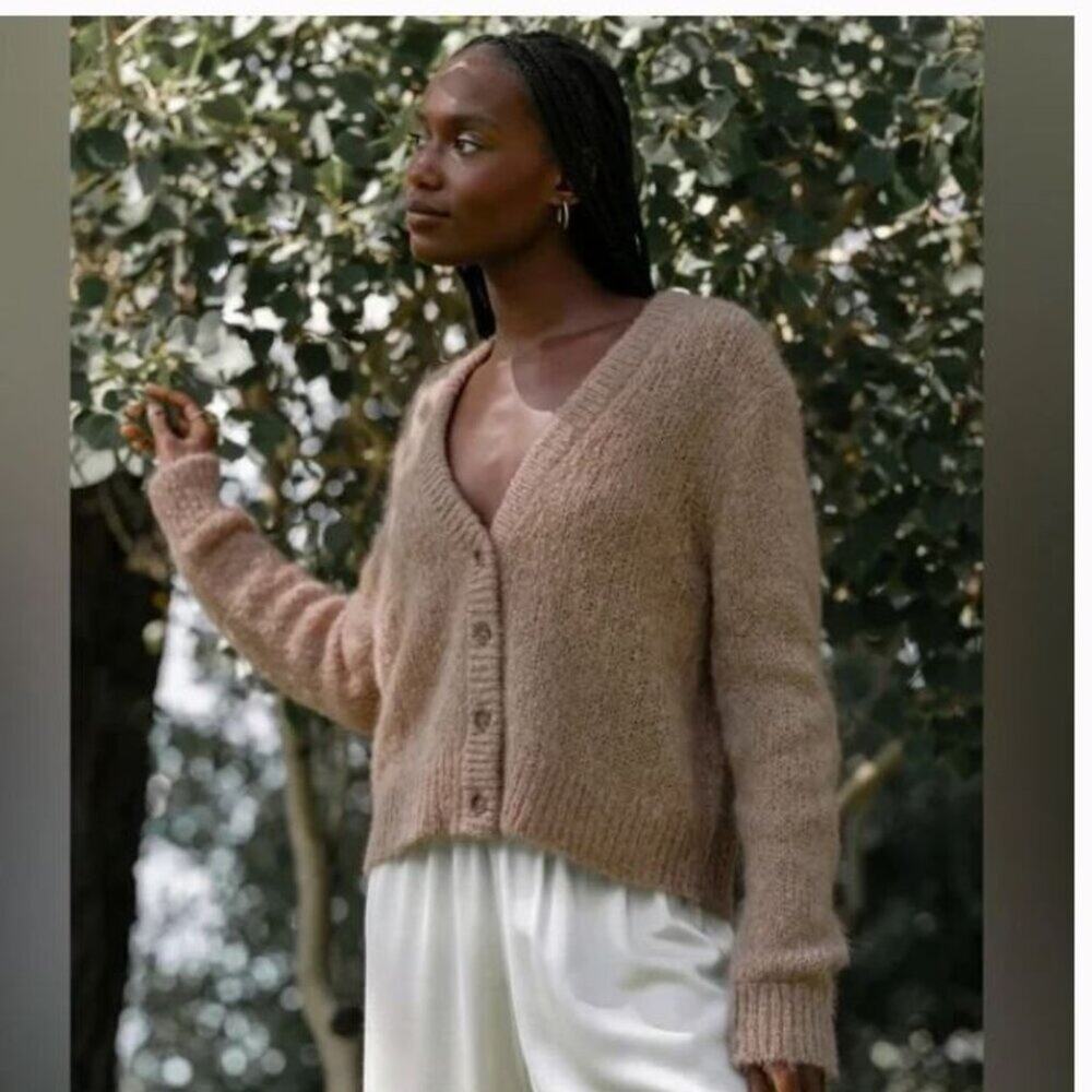 Jenni Kayne Mohair Boyfriend Cardigan Button Sweater in Brown Driftwood Sz XS - Picture 2 of 8